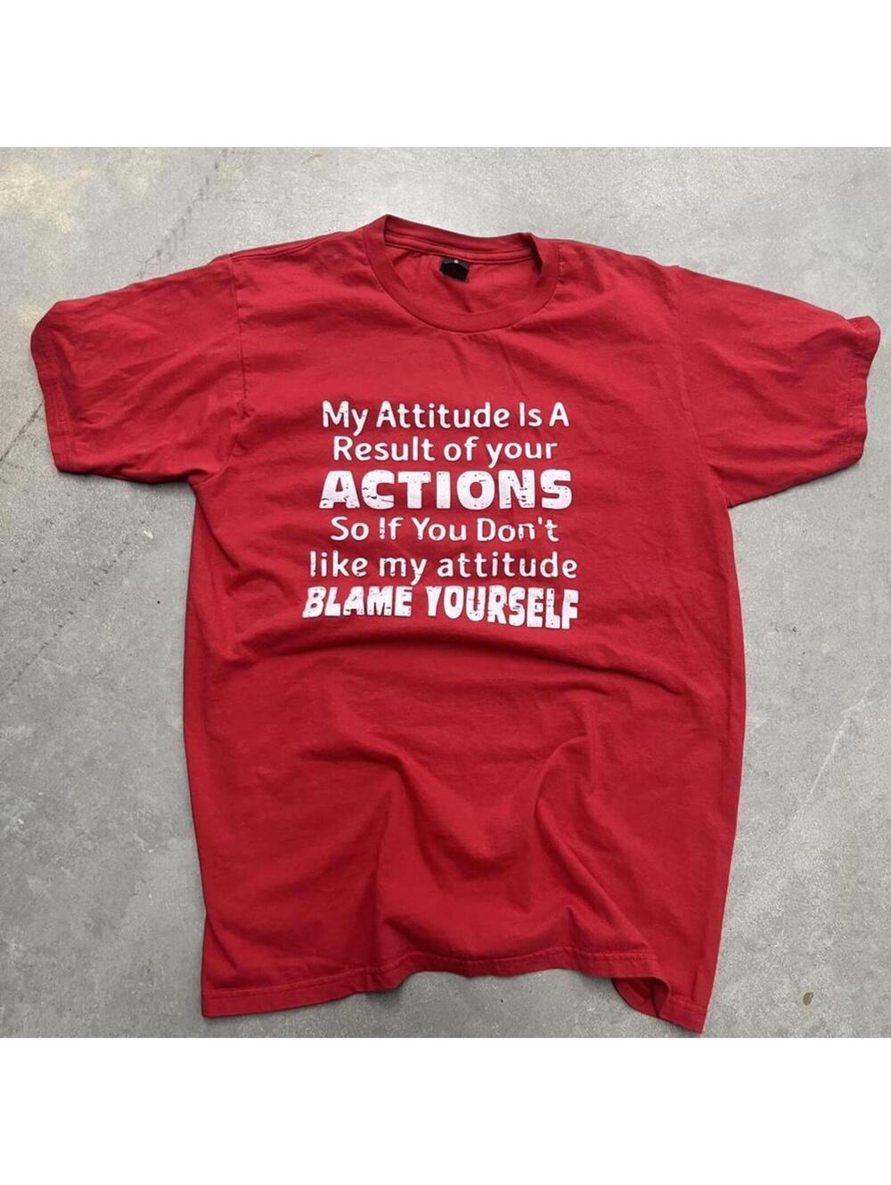 2000s Vintage Funny Graphic Quote T-Shirt Red Men’s Medium
